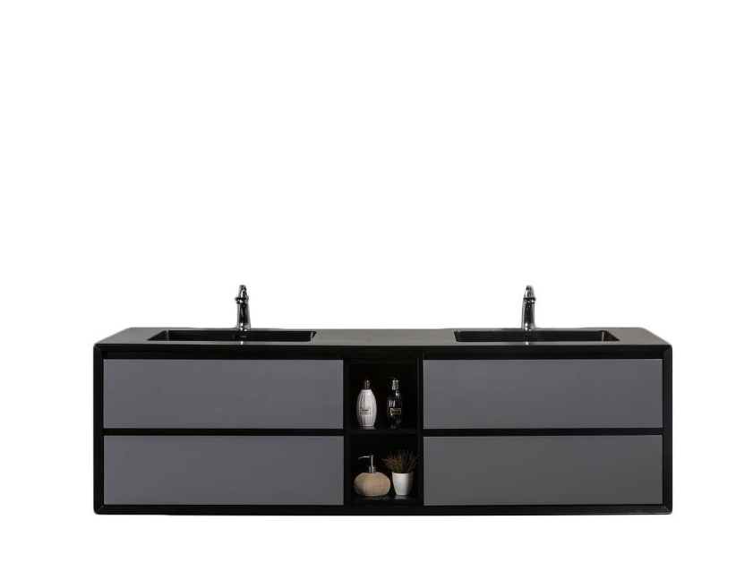 Vienna 75 in. W x 20.5 in. D x 22.5 in. H Floating Double Bathroom Vanity in Gray with Black Acrylic Top