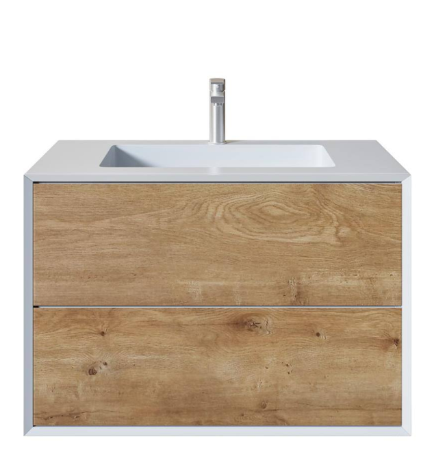 Vienna 35.80 in. W x 18..90 in. D x 15.70 in. H Bathroom Vanity in White Oak with White Acrylic Top with White Sink