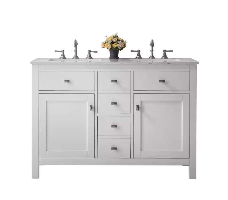 Artemis 48 in. W X 22 in. D X 34 in. H Double Bath Vanity in White with Quartz Top with White Sinks