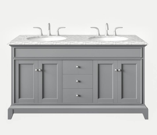 Elite Stamford 60 in. W x 24 in. D x 36 in. H Double Bath Vanity in Gray with White Carrera Marble Top with White Sinks