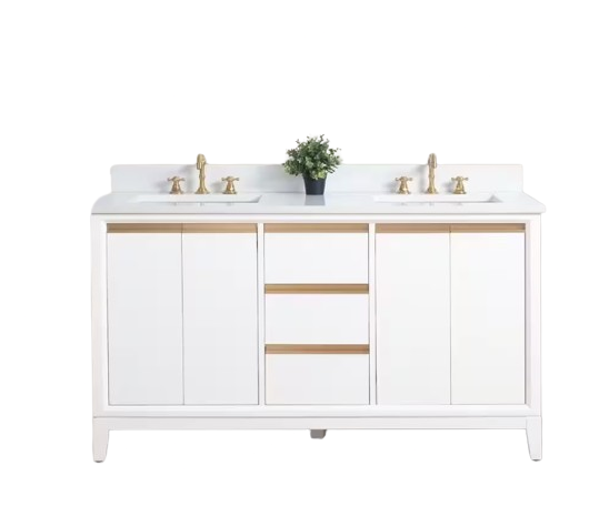 60 in. W x 22 in. D x 34 in. H Double Sink Bathroom Vanity in White with Engineered Marble Top