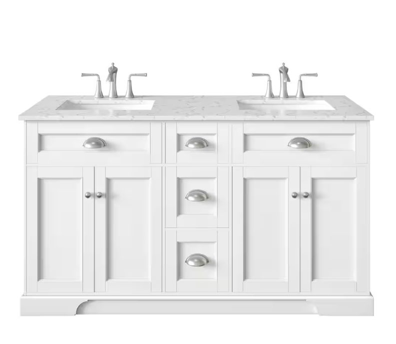 Epic 72 in. W x 22 in. D x 34 in. H Double Bathroom Vanity in White with White Quartz Top with White Sinks