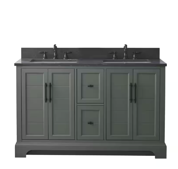 Chambery 54 in. W x 22 in. D x 34.5 in. H Double Sink Freestanding BathVanity in Vintage Green with Stone Top