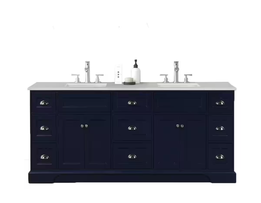 Epic 96 in. W x 22 in. D x 34 in. H Double Bathroom Vanity in Blue with White Quartz Top with White Sinks
