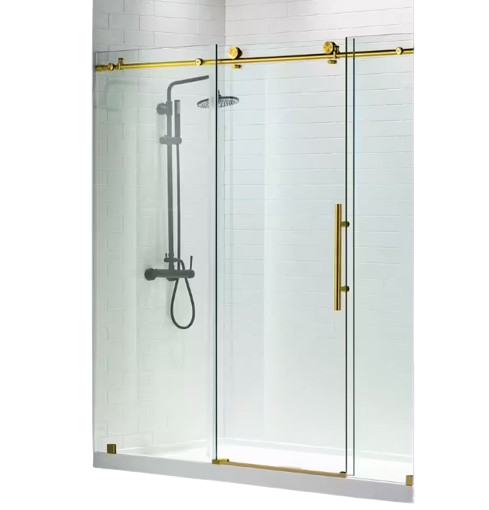 72 in. W x 76 in. H Frameless Sliding Shower Door in Brushed Gold with Shatter Retention Glass