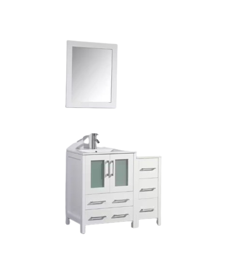 Brescia 36 in. W x 18.1 in. D x 35.8 in. H Single Basin Bathroom Vanity in White with Top in White Ceramic and Mirror