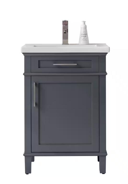 Garci 24 in. W x 18 in. D x 34 in. H Bathroom Vanity in Dark Gray with White Porcelain Top with White Sink