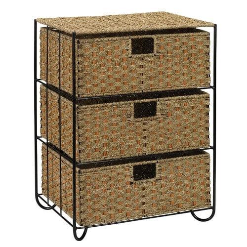 Household Essentials 3 Drawers Natural Wicker Drawer