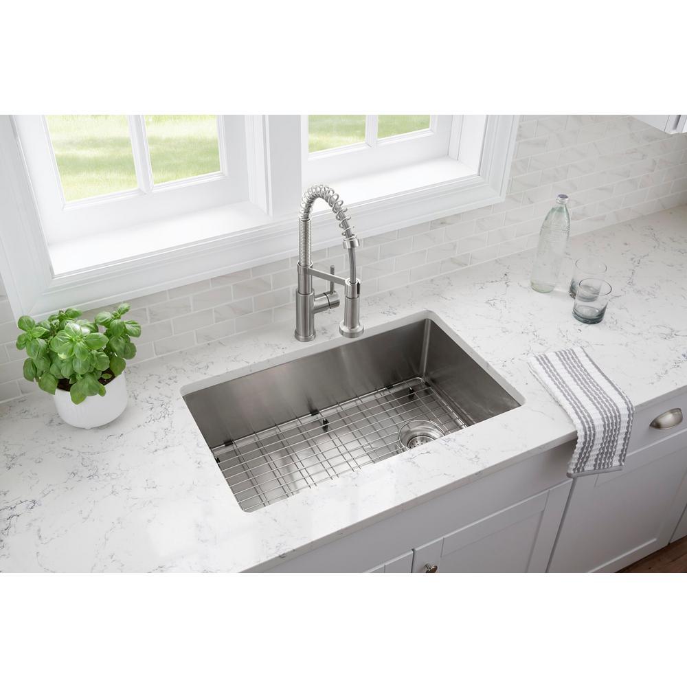 All-in-One Tight Radius Stainless Steel 25 in. 18-Gauge Single Bowl Dual Mount Kitchen Sink with Spring Neck Faucet
