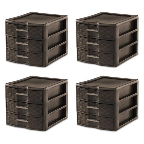 Sterilite Corporation 3 Compartment 3 Drawers Brown Stackable Plastic Drawer