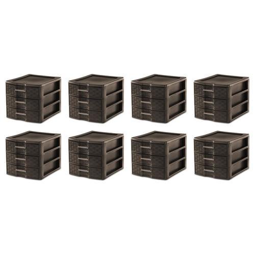 Sterilite Corporation 3 Compartment 3 Drawers Brown Stackable Plastic Drawer