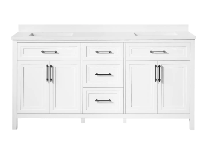 Mayfield 72 in. W x 22 in. D x 34 in. H Double Sink Bath Vanity in White with White Engineered Stone Top