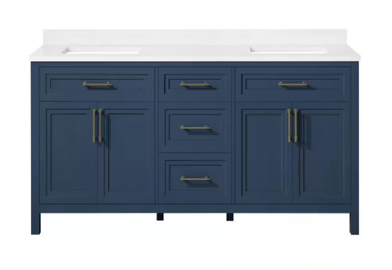 Mayfield 72 in. W x 22 in. D x 34 in. H Double Sink Bath Vanity in Grayish Blue with White Engineered Stone Top
