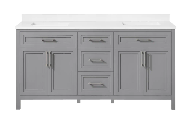 Mayfield 72 in. W x 22 in. D x 34 in. H Double Sink Bath Vanity in American Gray with White Engineered Stone Top