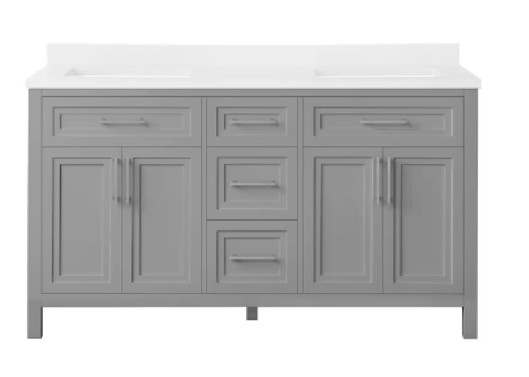 Mayfield 60 in. W x 22 in. D x 34 in. H Double Sink Bath Vanity in American Gray with White Engineered Stone Top