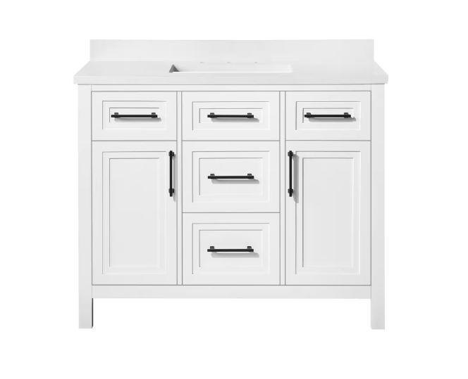 Mayfield 42 in. W x 22 in. D x 34 in. H Single Sink Bath Vanity in White with White Engineered Stone Top