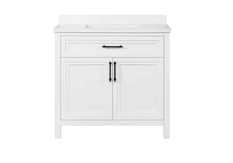 Mayfield 36 in. W x 22 in. D x 34 in. H Single Sink Bath Vanity in White with White Engineered Stone Top