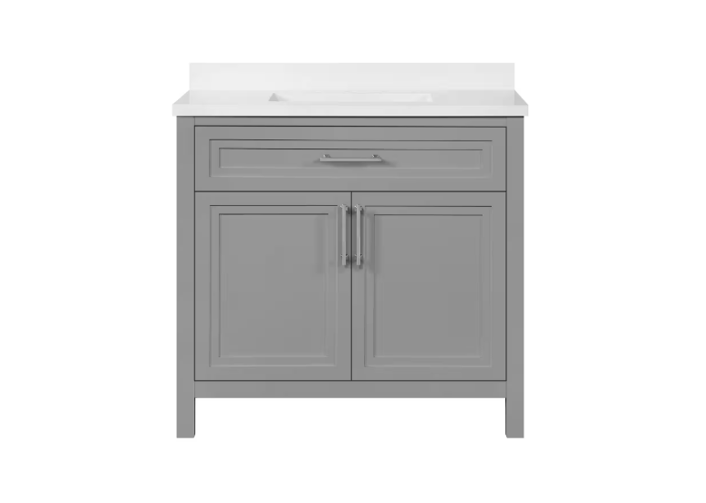 Mayfield 36 in. W x 22 in. D x 34 in. H Single Sink Bath Vanity in American Gray with White Engineered Stone Top