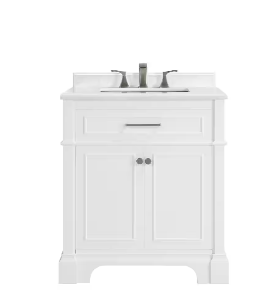 Melpark 30 in. W x 22 in. D x 34 in. H Single Sink Bath Vanity in White with White Engineered Marble Top