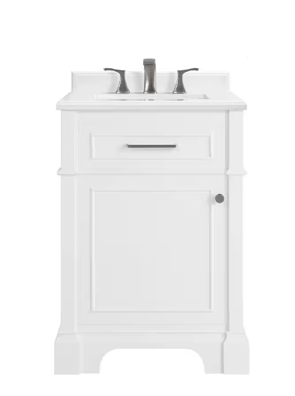 Melpark 24 in. W x 20 in. D x 34 in. H Single Sink Bath Vanity in White with White Engineered Marble Top