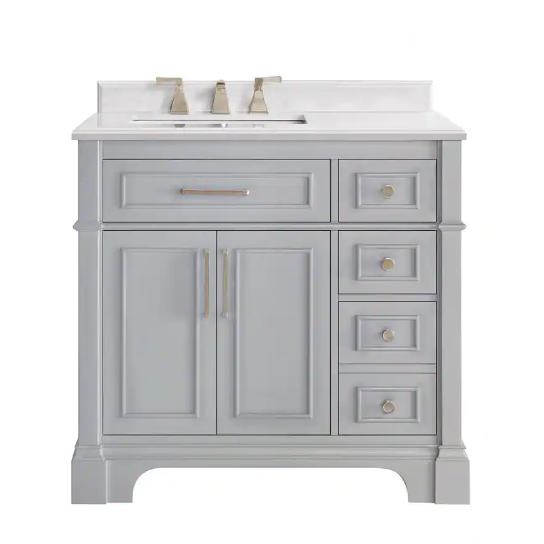 Melpark 36 in. W x 22 in. D x 34 in. H Single Sink Bath Vanity in Dove Gray with White Engineered Marble Top
