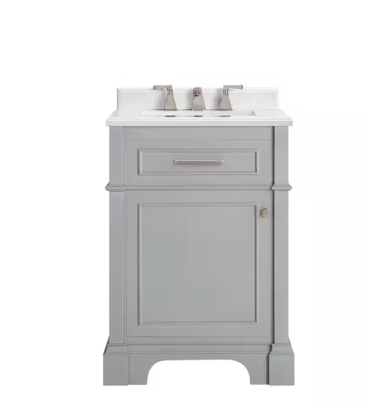 Melpark 24 in. W x 20 in. D x 34 in. H Single Sink Bath Vanity in Dove Gray with White Engineered Marble Top