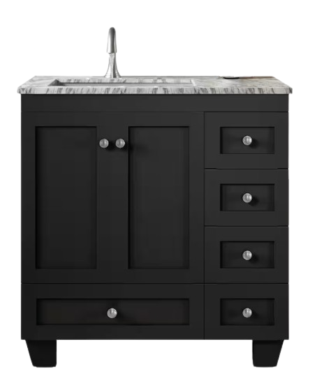 Happy 28 in. W x 18 in. D x 34 in. H Bathroom Vanity in Espresso with White Carrara Marble Top with White Sink