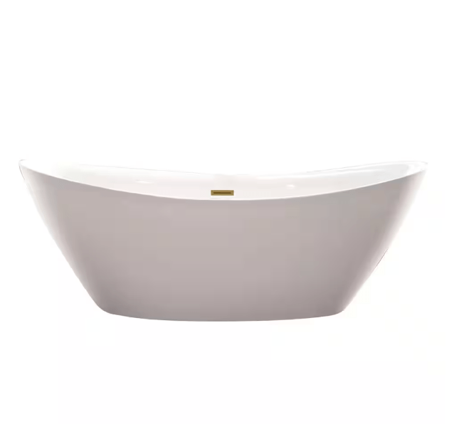 71 in. Acrylic Flatbottom Freestanding Bathtub in White/Titanium Gold