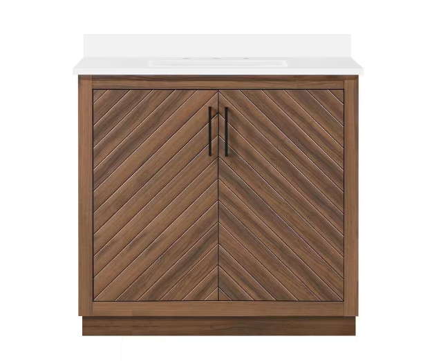 Huckleberry 36 in. W x 19 in. D x 34 in. H Single Sink Bath Vanity in Spiced Walnut with White Engineered Stone Top