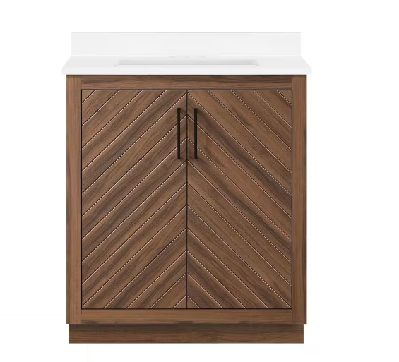 Huckleberry 30 in. W x 19 in. D x 34 in. H Single Sink Bath Vanity in Spiced Walnut with White Engineered Stone Top