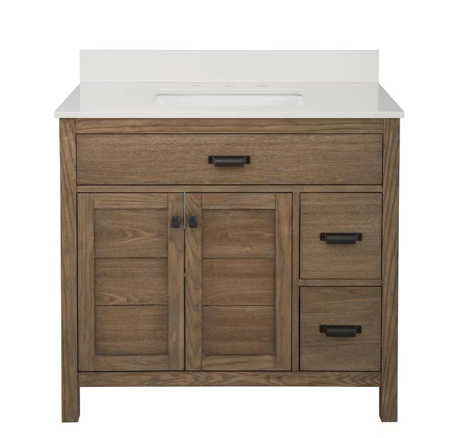 Stanhope 37 in. W x 22 in. D Vanity in Reclaimed Oak with Engineered Stone Vanity Top in Crystal White with White Sink