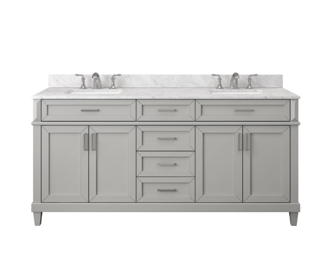 Talmore 72 in W x 22 in D x 35 in H Double Sink Bath Vanity in Sky Grey With White Engineered Marble Top