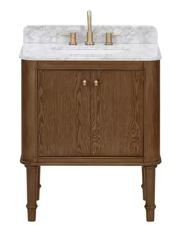 Collette 30 in W x 22 in D x 35 in H Single Sink Bath Vanity in Cinnamon Oak With White Carrara Marble Top