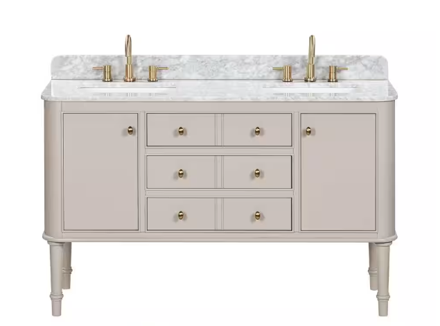 Collette 60 in W x 22 in D x 35 in H Double Sink Bath Vanity in Greige With White Carrara Marble Top