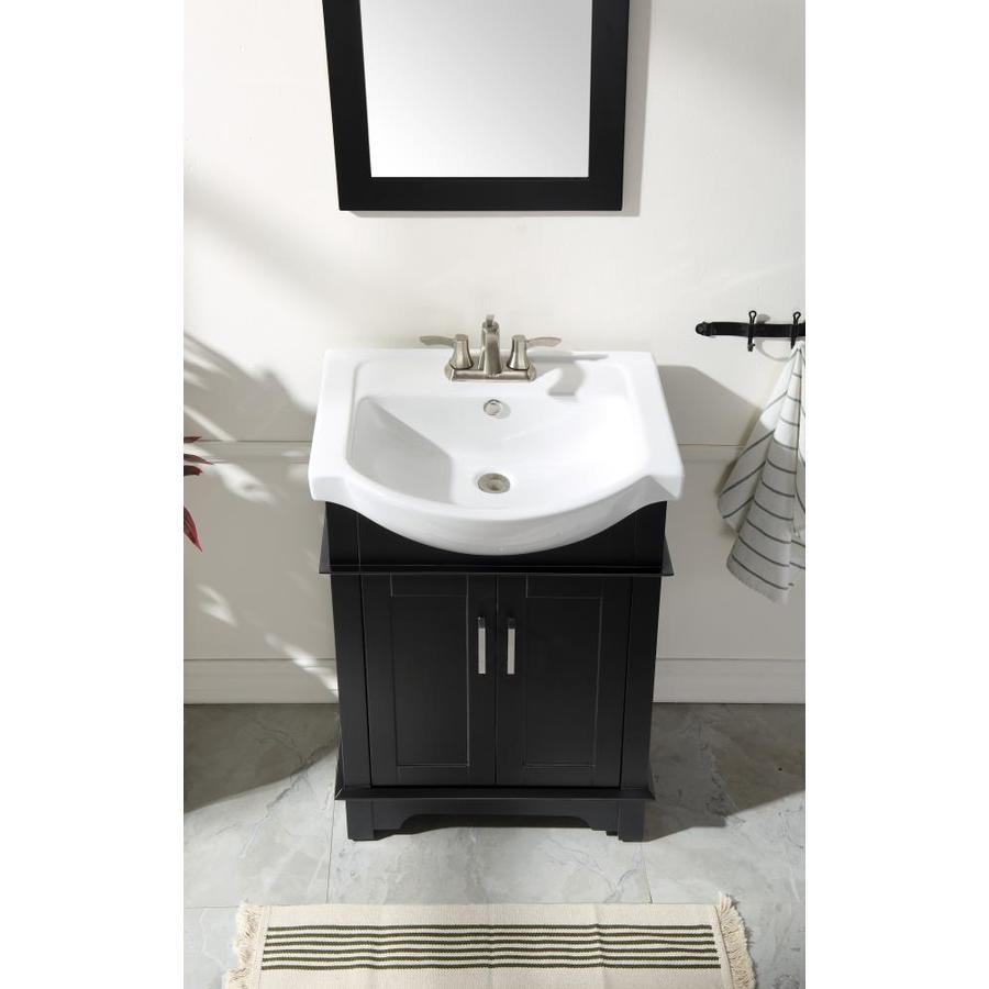 ANZZI Montburn 24-in Rich Black Single Sink Bathroom Vanity with White Ceramic Top (Mirror Included)