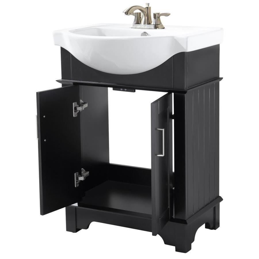 ANZZI Montburn 24-in Rich Black Single Sink Bathroom Vanity with White Ceramic Top (Mirror Included)