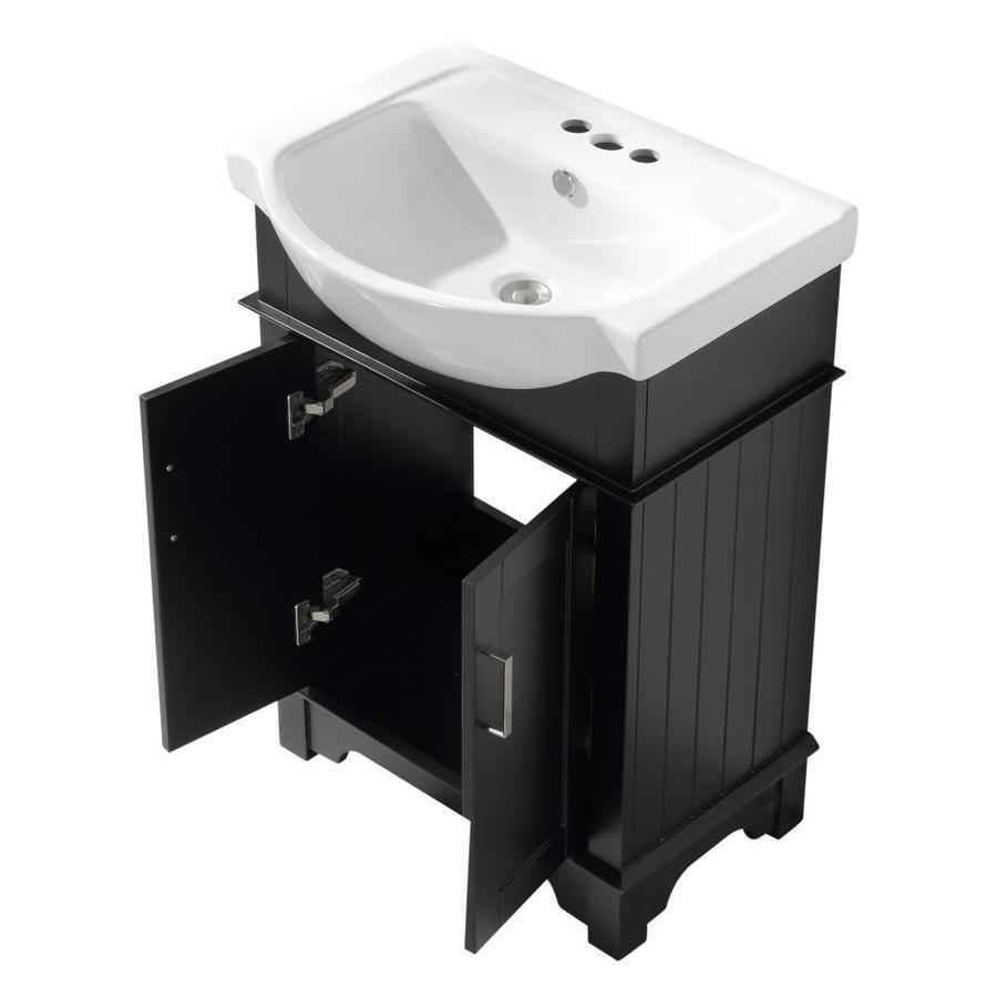 ANZZI Montburn 24-in Rich Black Single Sink Bathroom Vanity with White Ceramic Top (Mirror Included)