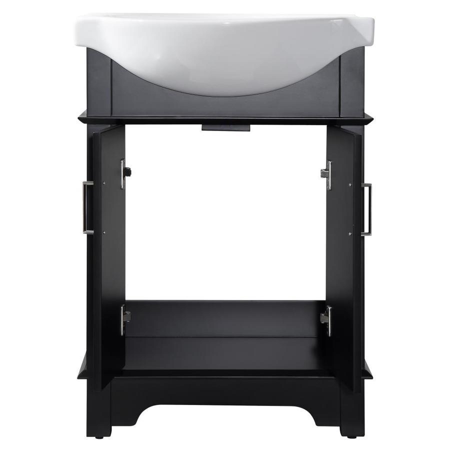 ANZZI Montburn 24-in Rich Black Single Sink Bathroom Vanity with White Ceramic Top (Mirror Included)