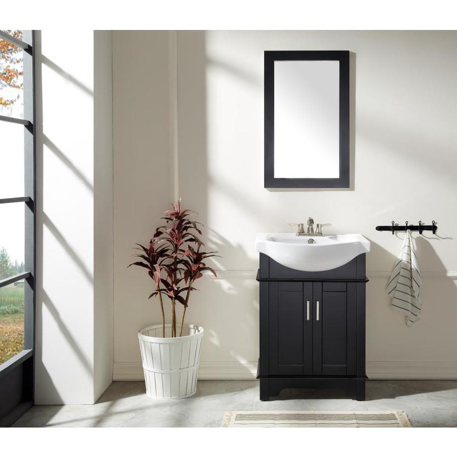 ANZZI Montburn 24-in Rich Black Single Sink Bathroom Vanity with White Ceramic Top (Mirror Included)