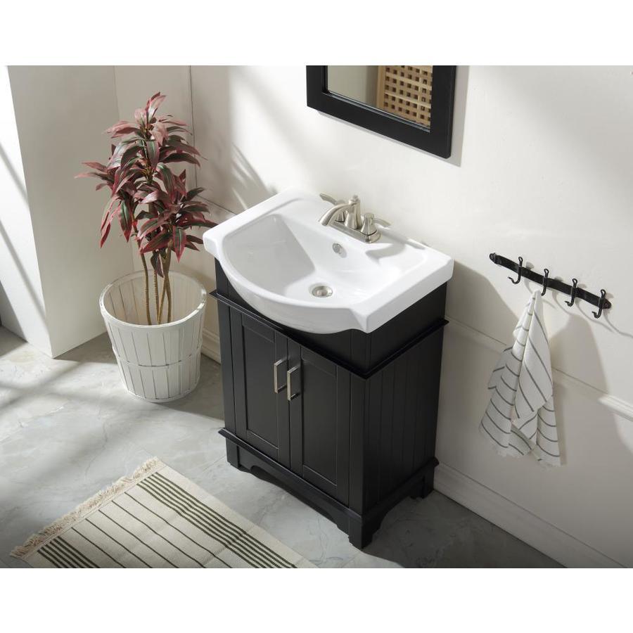 ANZZI Montburn 24-in Rich Black Single Sink Bathroom Vanity with White Ceramic Top (Mirror Included)