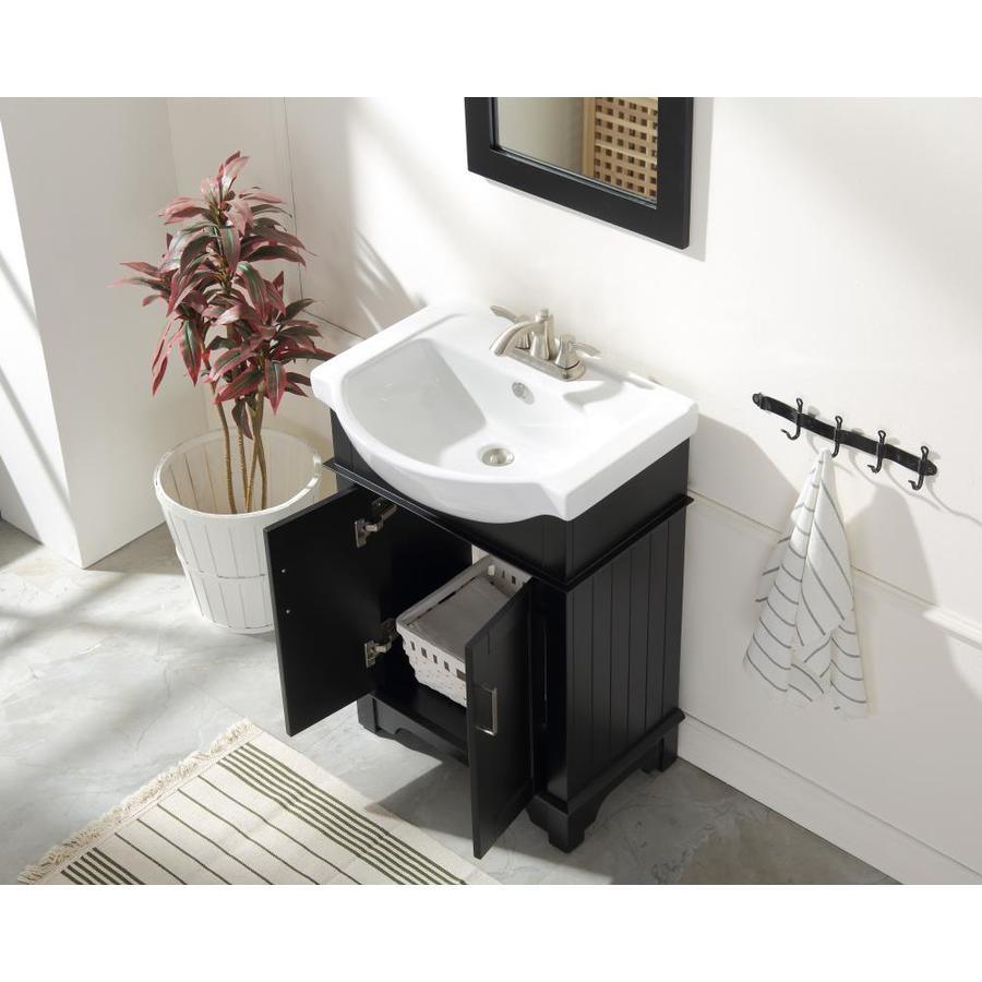 ANZZI Montburn 24-in Rich Black Single Sink Bathroom Vanity with White Ceramic Top (Mirror Included)