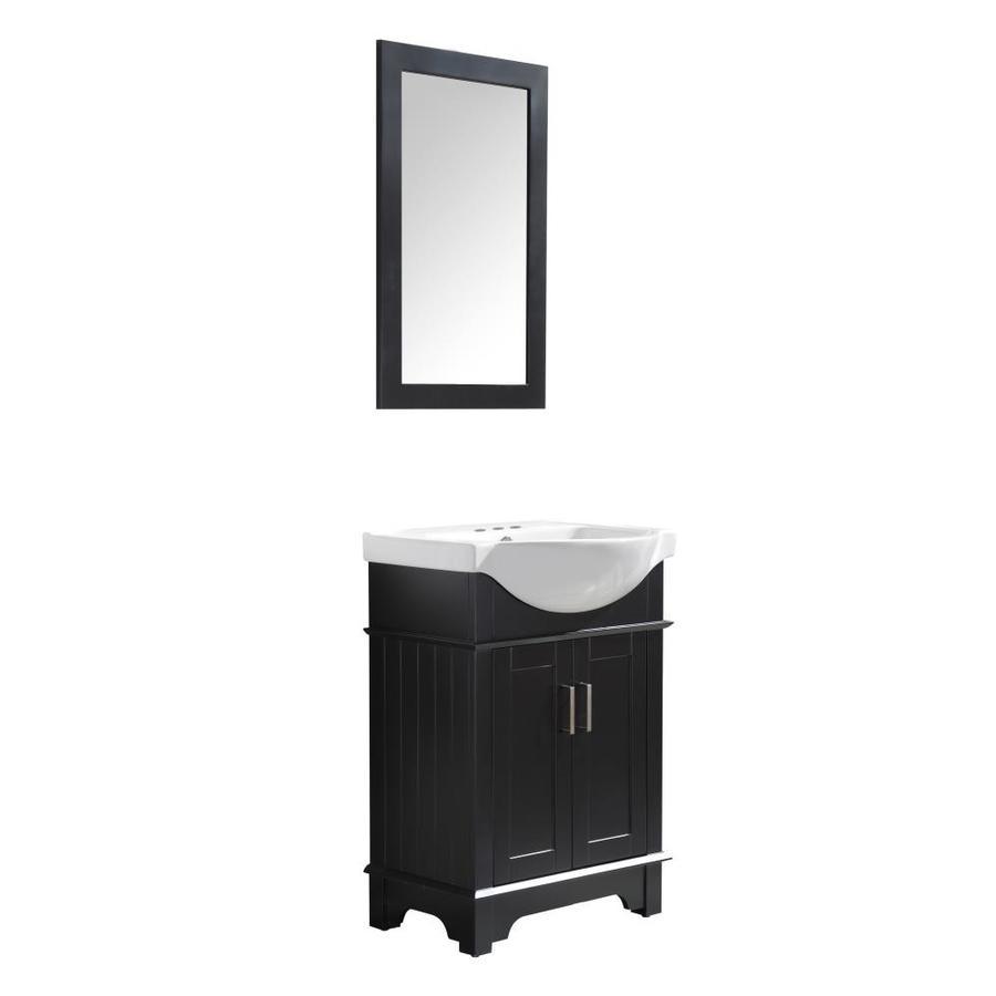 ANZZI Montburn 24-in Rich Black Single Sink Bathroom Vanity with White Ceramic Top (Mirror Included)