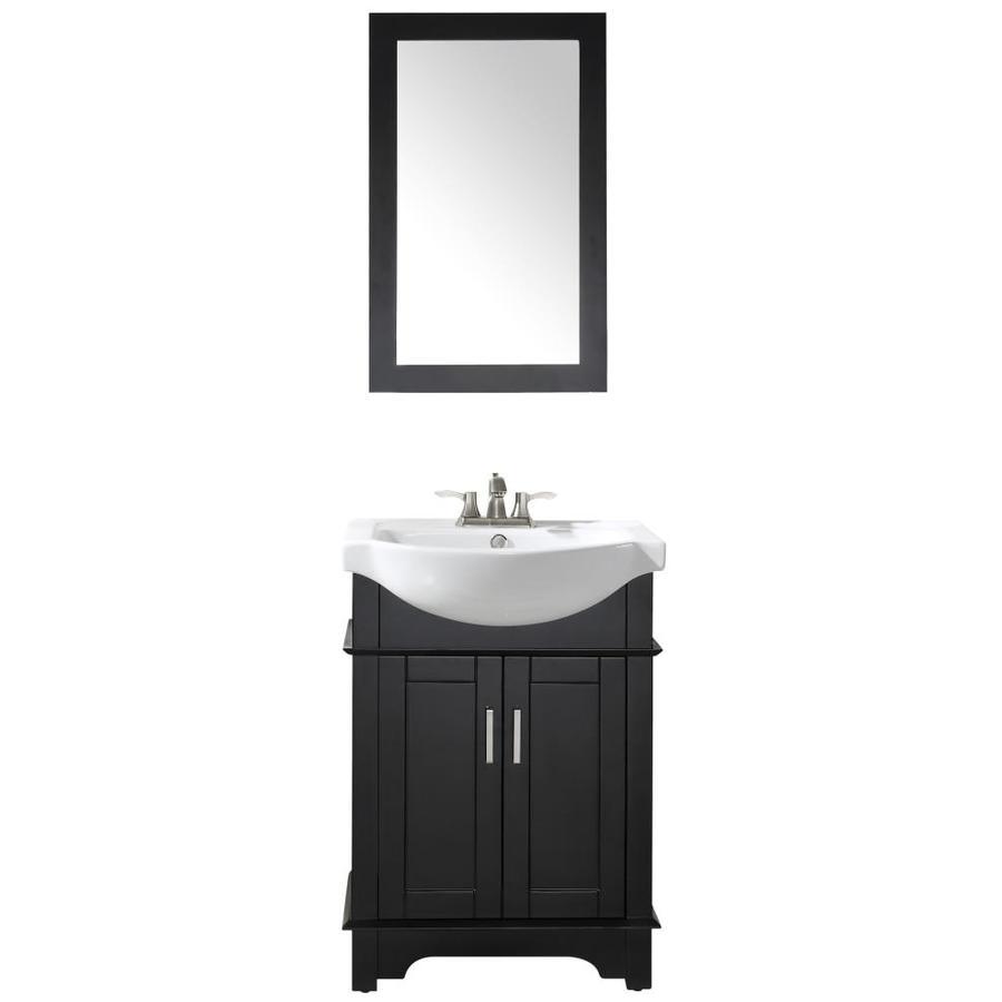 ANZZI Montburn 24-in Rich Black Single Sink Bathroom Vanity with White Ceramic Top (Mirror Included)