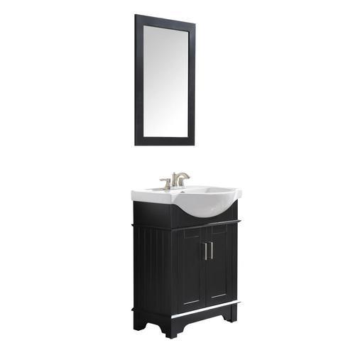 ANZZI Montburn 24-in Rich Black Single Sink Bathroom Vanity with White Ceramic Top (Mirror Included)