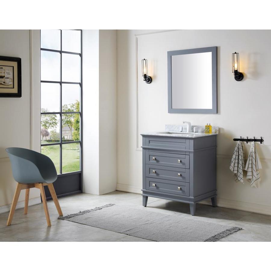 ANZZI Wineck Series 30-in Gray Single Sink Bathroom Vanity with Carrara White Natural Marble Top (Mirror Included)