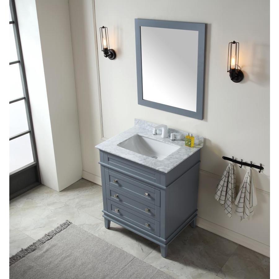 ANZZI Wineck Series 30-in Gray Single Sink Bathroom Vanity with Carrara White Natural Marble Top (Mirror Included)