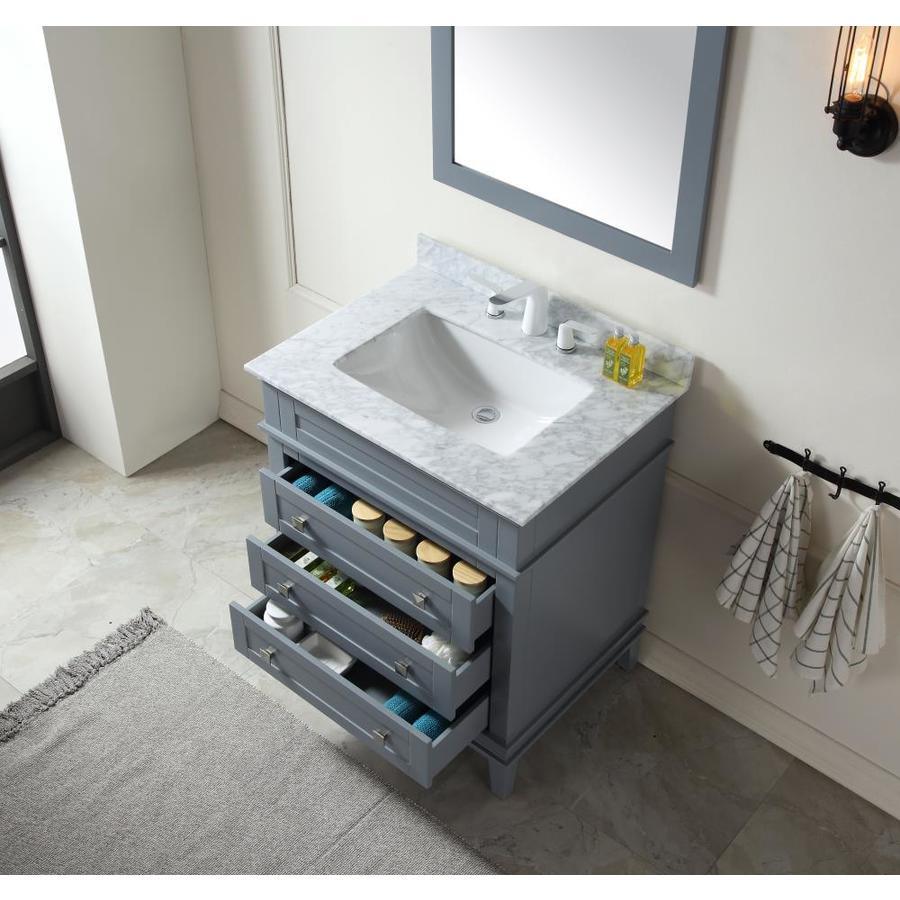 ANZZI Wineck Series 30-in Gray Single Sink Bathroom Vanity with Carrara White Natural Marble Top (Mirror Included)