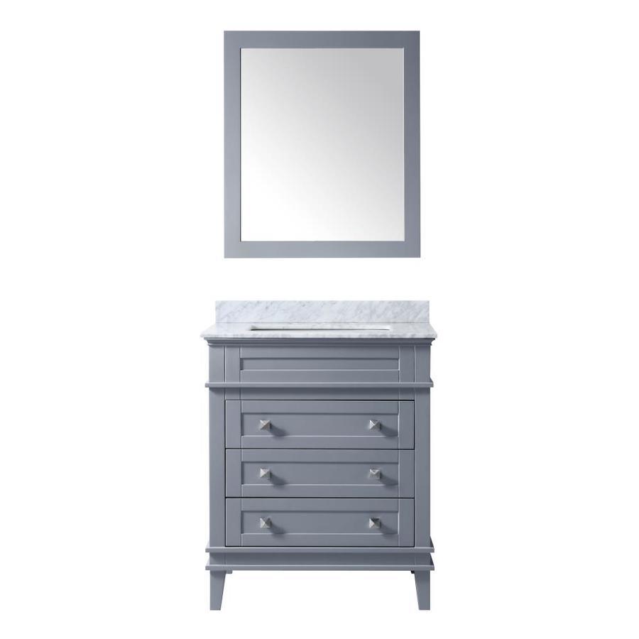 ANZZI Wineck Series 30-in Gray Single Sink Bathroom Vanity with Carrara White Natural Marble Top (Mirror Included)