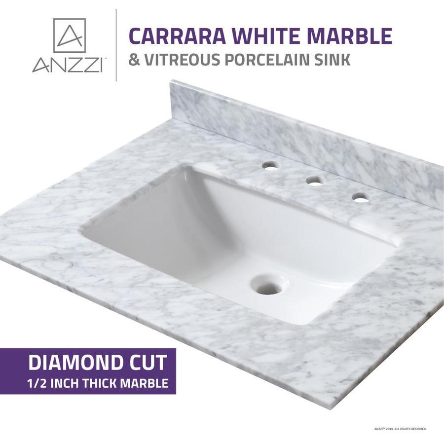 ANZZI Wineck Series 30-in Gray Single Sink Bathroom Vanity with Carrara White Natural Marble Top (Mirror Included)