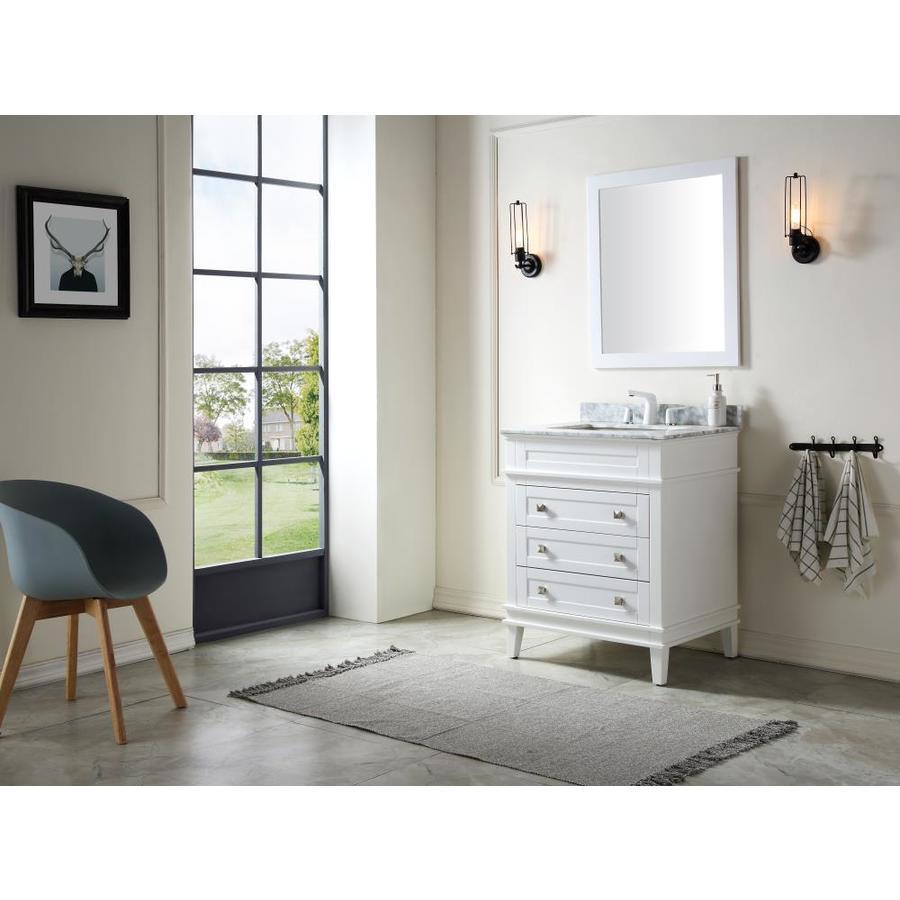 ANZZI Wineck Series 36-in White Single Sink Bathroom Vanity with Carrara White Natural Marble Top (Mirror Included)